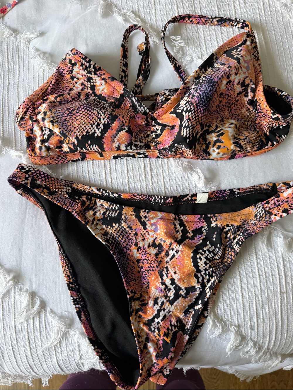 Shade & Shore Black Pink Orange Snake-Print Bikini Set